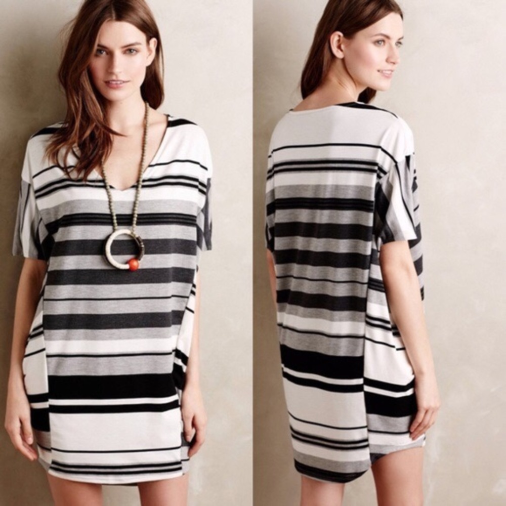 Anthropologie Black and White Striped Tunic Dress